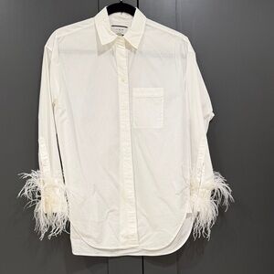 J. Crew White Feather-Trim Button Down Shirt